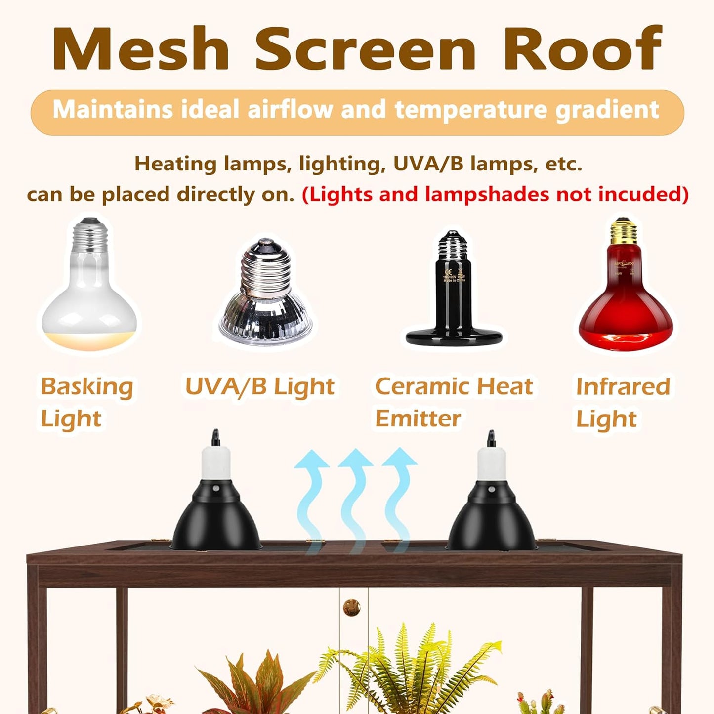 PROLEE Bearded Dragon Tank,27 Gallon Reptile Tank with Meatl Mesh Roof and Front Sliding Door, Anti-Scratch Lizard Tank,Spacious Reptile Enclosure for Snakes,Lguanas, Chameleons(Walnut) - FurryFun