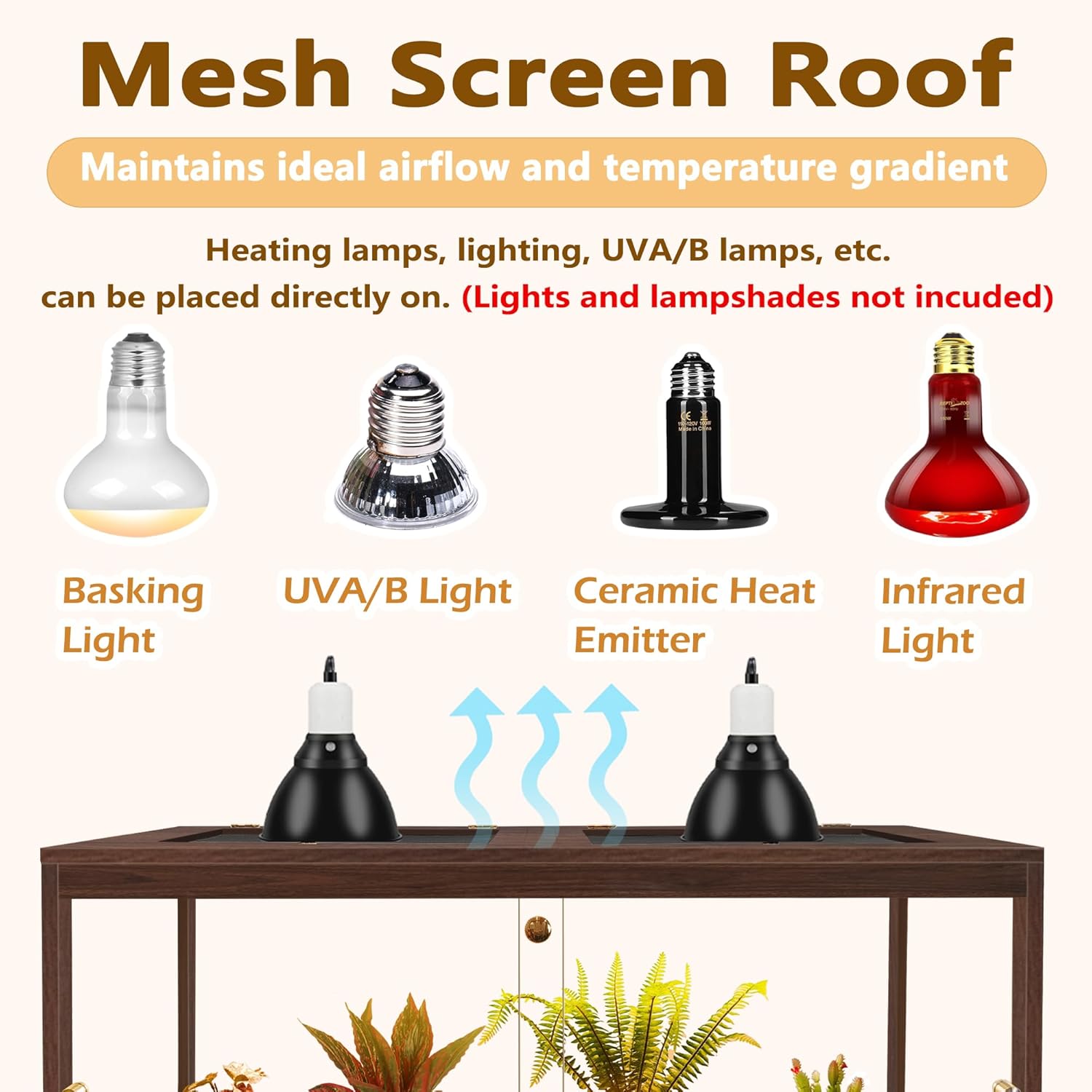 PROLEE Bearded Dragon Tank,81 Gallon Reptile Tank with Meatl Mesh Roof and Front Sliding Door, Anti-Scratch Lizard Tank,Spacious Reptile Enclosure for Snakes,Lguanas, Chameleons(Walnut) - FurryFun