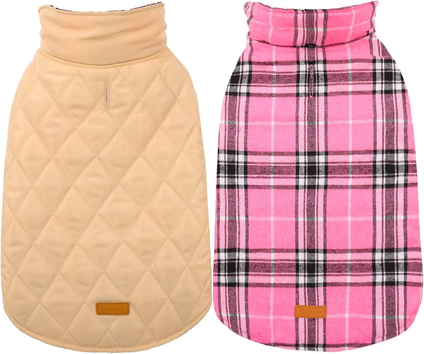Kuoser Warm Dog Coat, Waterproof Dog Jacket for Extra Large Dogs, Adjustable Durable XL Doggie Winter Coat Reversible Cozy Puppy Cold Weather Apparel from Small to Large Breed, Pink XL