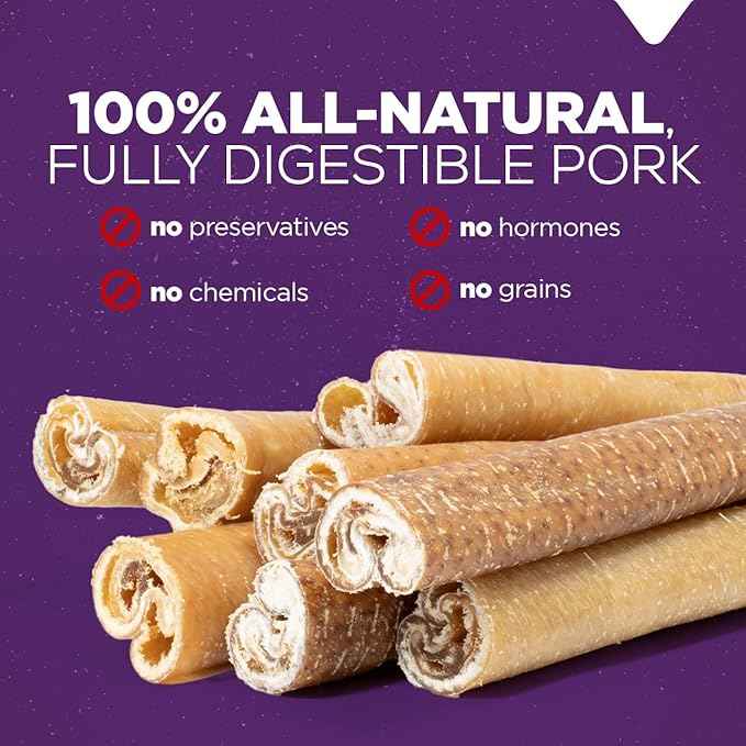 Natural Farm Pork Collagen Sticks Dog Chews, 6-Inch (15 Pack), Odor-Free Long-Lasting Chews, 100% Natural Pork Bacon Skin, Great Alternative for Bully Stick & Rawhide, Great for All Dogs