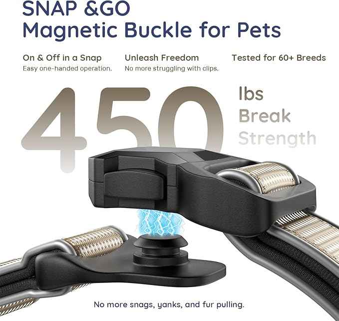 WhoseID Premium Dog Collar for Large Dogs - IPX8 Waterproof AirTag Dog Collar | Magnetic Buckle Heavy Duty Collar | 450LB Escape-Proof | Reflective Dog Collar with AirTag Holder