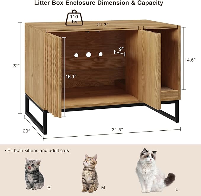 Litter Box Enclosure, Modern Cat Litter Box Enclosure Furniture Hidden Litter Box with Scratch Pad, Cat Washroom House End Table, Entryway Bench for Livingroom (Natural)