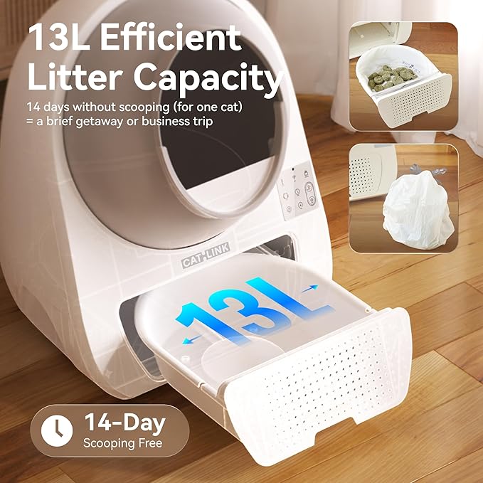 CATLINK Luxury Pro-X Automatic Self-Cleaning Cat Litter Box, Health Monitoring, Automatic Cat Litter Box for Multiple Cats, Triple Odor Control, Large Wastes Bin Capacity, Includes C70 and 60 Liners