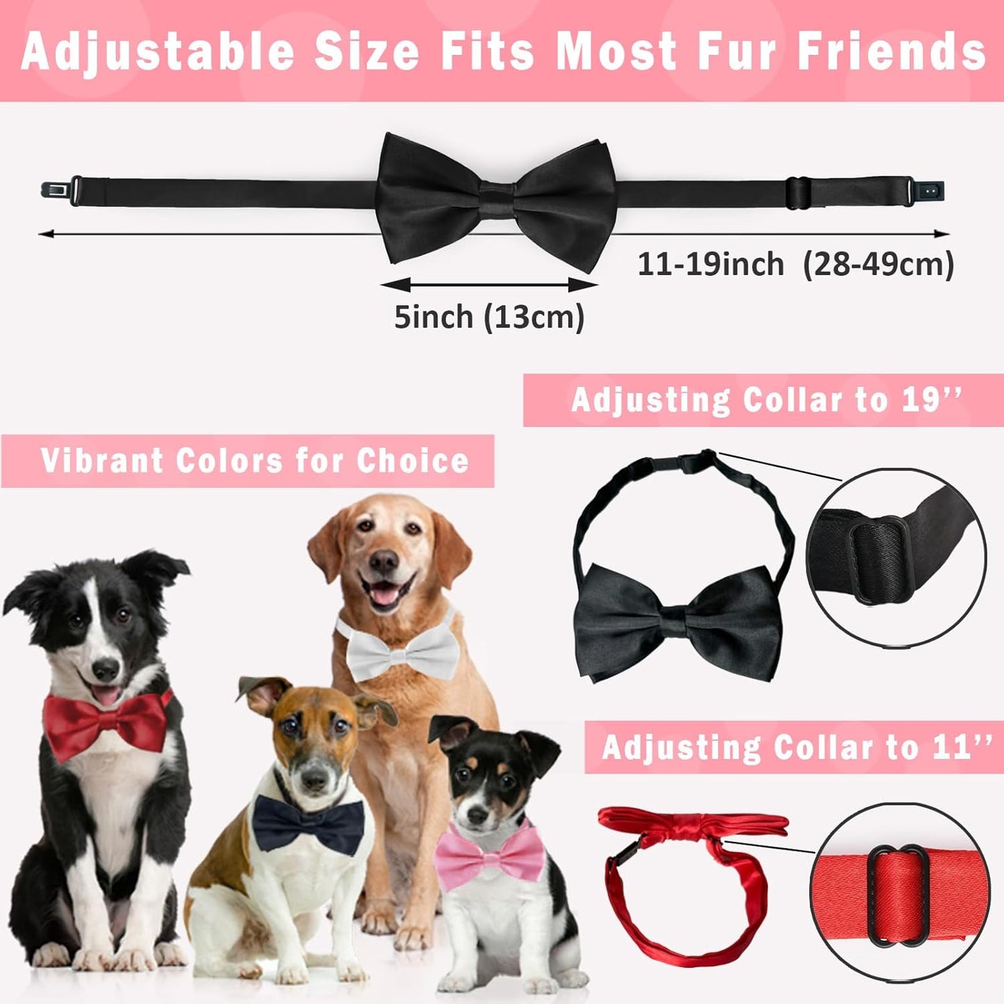 KOOLMOX Dog Bow Tie White, Formal Dog Bowtie with Adjustable Dog Collar for Medium and Large Dogs Cats Pets Wedding Christmas Birthday Party Holiday Homecoming Costumes, 1 Piece White