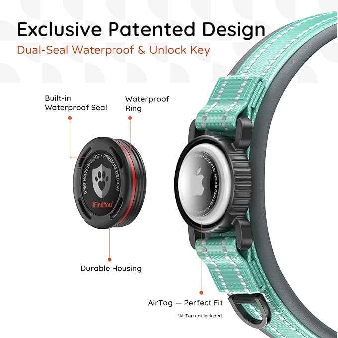 Upgraded AirTag Dog Collar with Holder, Waterproof Reflective Air Tag Dog Collar with Widened Comfortable Padding & Ultra-Durable Metal Buckle, Adjustable for Extra Large Dogs (XL, Cyan)