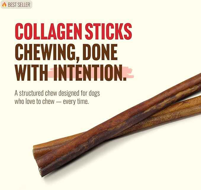 Natural Farm Peanut Butter Flavor Collagen Sticks for Dogs (12 Inch, 5 Pack), Long-Lasting Beef Collagen Sticks, Rawhide Alternative Chews with Chondroitin & Glucosamine, Low-Fat Dental Treats