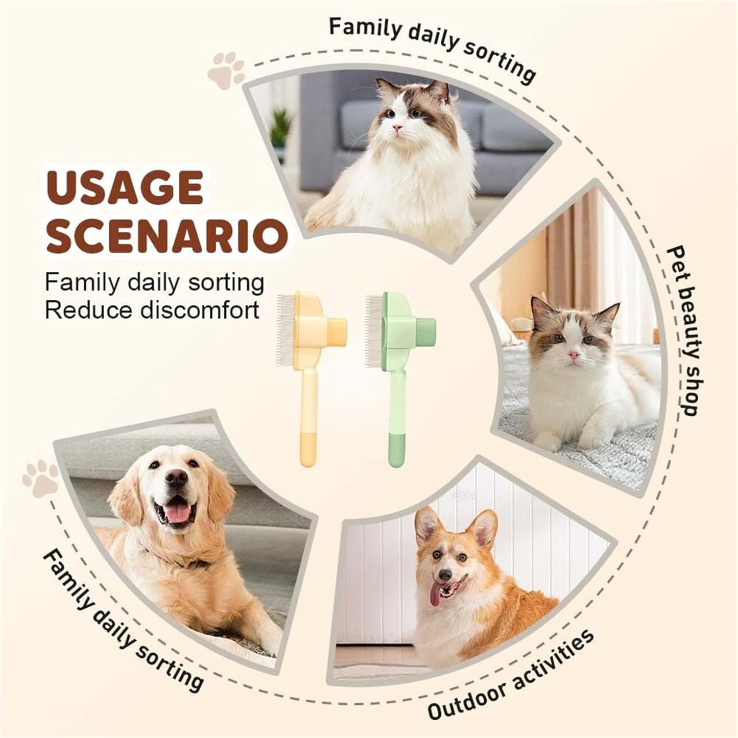 Avatore Zenbrush Cat Comb, Zen Brush for Cats, 2025 Upgraded Cat Brush with Release Button, Flea Comb for Cats, Click Self Cleaning Pet Hair Removal Combs