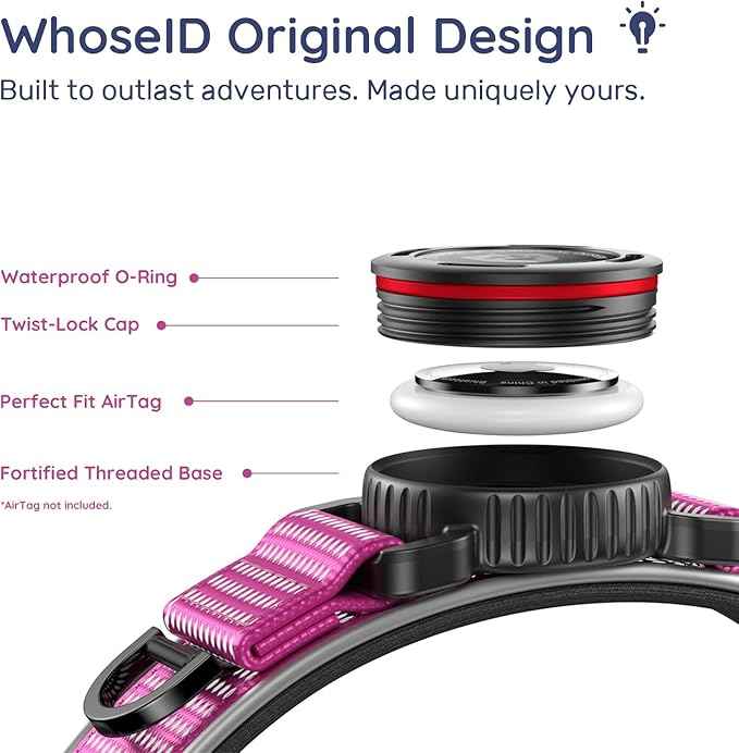 WhoseID Premium Dog Collar for Large Dogs - IPX8 Waterproof AirTag Dog Collar | Magnetic Buckle Heavy Duty Collar | 450LB Escape-Proof | Reflective Dog Collar with AirTag Holder