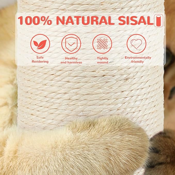 45'' Tall Cat Scratching Post,3.5Inch Diameter Sisal Rope Scratching Post for Indoor Cats Adults Kittens,Cat Scratcher with Interactive Ball Toys Self Groomer Brush for Large Cats (pink-45inch)