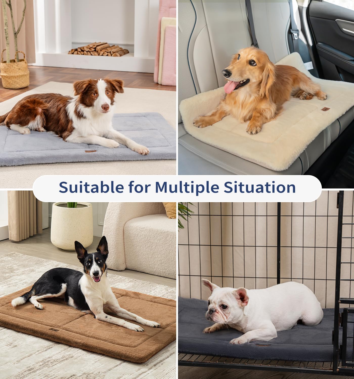 Made4Pets Dog Crate Pad Bed for Medium Dogs, Washable & Reversible, Anti-Slip Kennel Mat for Cozy Sleeping, Soft Fluffy Dog Bed for Indoor & Outdoor Use, 29"x21", Gray