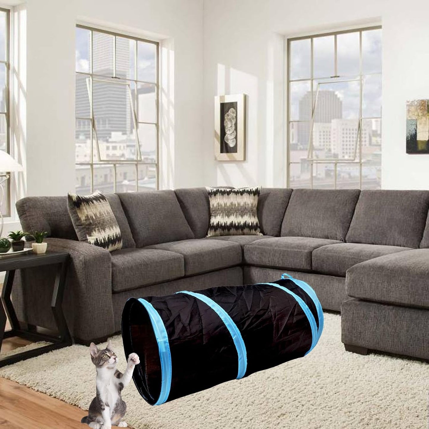 iCAGY Cat Tunnel for Indoor Cats Interactive, Rabbit Tunnel Toys, Pet Toys Play Tunnels for Cats Kittens Rabbits Puppies Crinkle Collapsible Pop Up Black 20"
