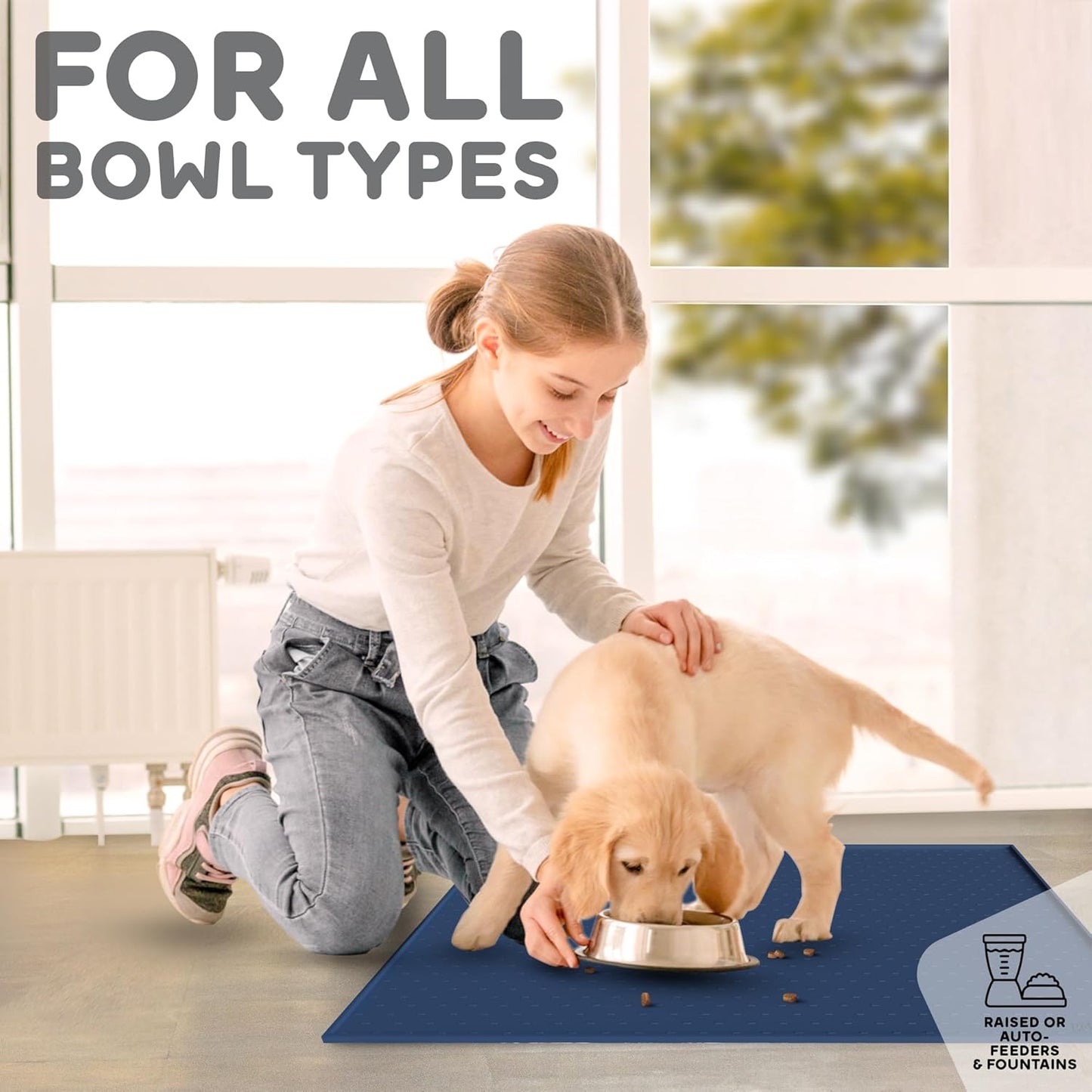 Dog Food Mat - Raised Edges Dogs Mat for Food and Water Prevent Spill, Waterproof Cat Food Mats Protect Floors, Easy Clean Dog Bowl Mats for Food and Water, Silicone Pet Food Tray