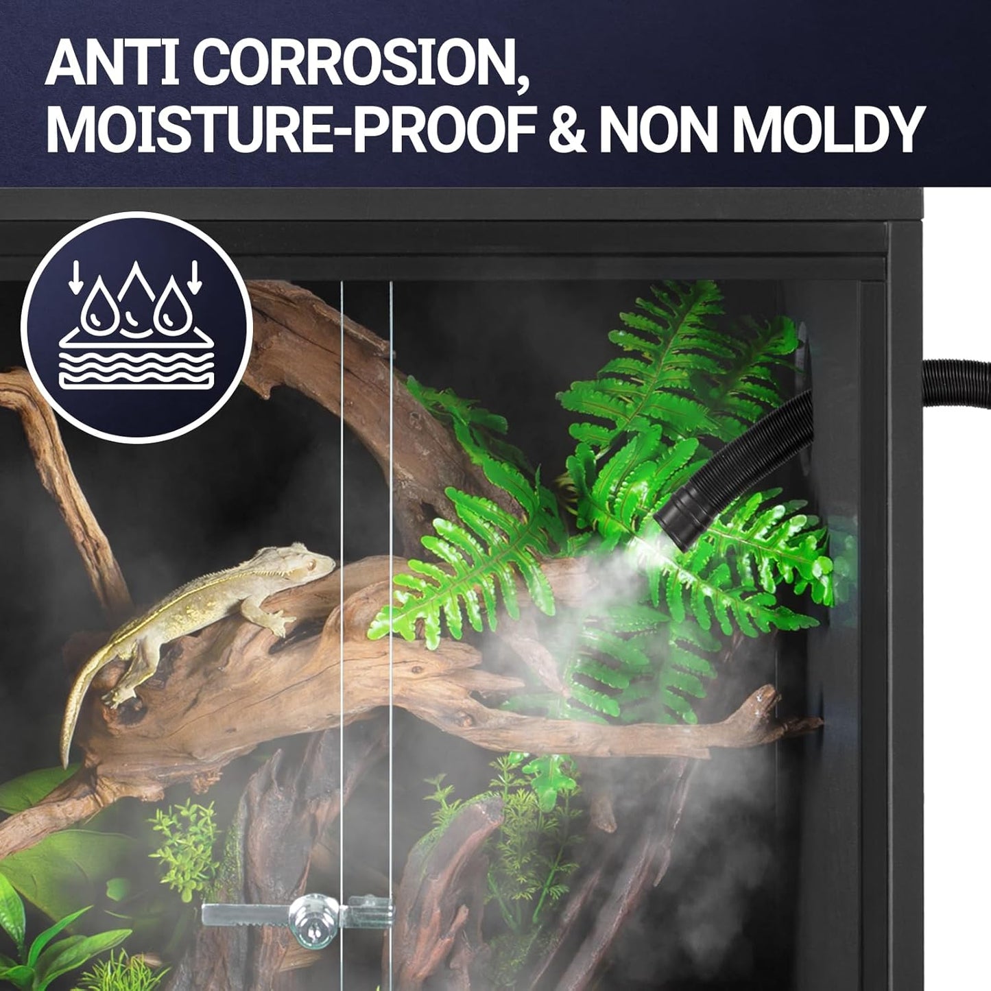 REPTI ZOO 35 Gallon PVC Reptile Tank, 36x18x12 Reptile Terrarium for Crested Gecko Leopard Gecko Frog Lizard Snake Turtle Hermit Crab, Reptile Enclosure with Sliding Door & Screen Ventilation, Black - FurryFun