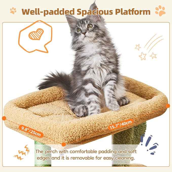Taoqimiao Cat Tree,38.5-Inch Cat Tower for Indoor Cats,Suitable for Kittens with Luxurious cat condo with Adjustable Baskets and Luxurious Perch MS029ST Cactus