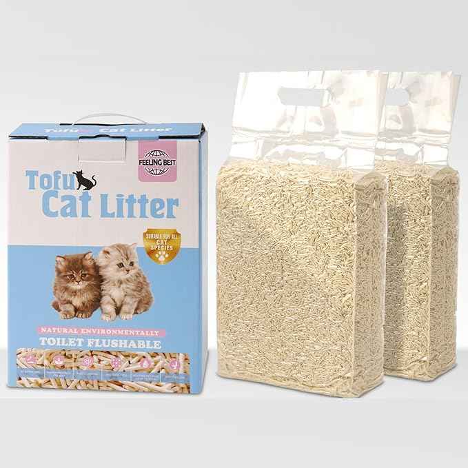 Tofu Cat Litter 11.2LB(5.6lb×2bag) Clumping, 100% Natural Raw Materials, Clumping,Flushable,Ultra Absorbent and Fast Drying,Solubility in Water,Really Dust-Free,Less Scattering