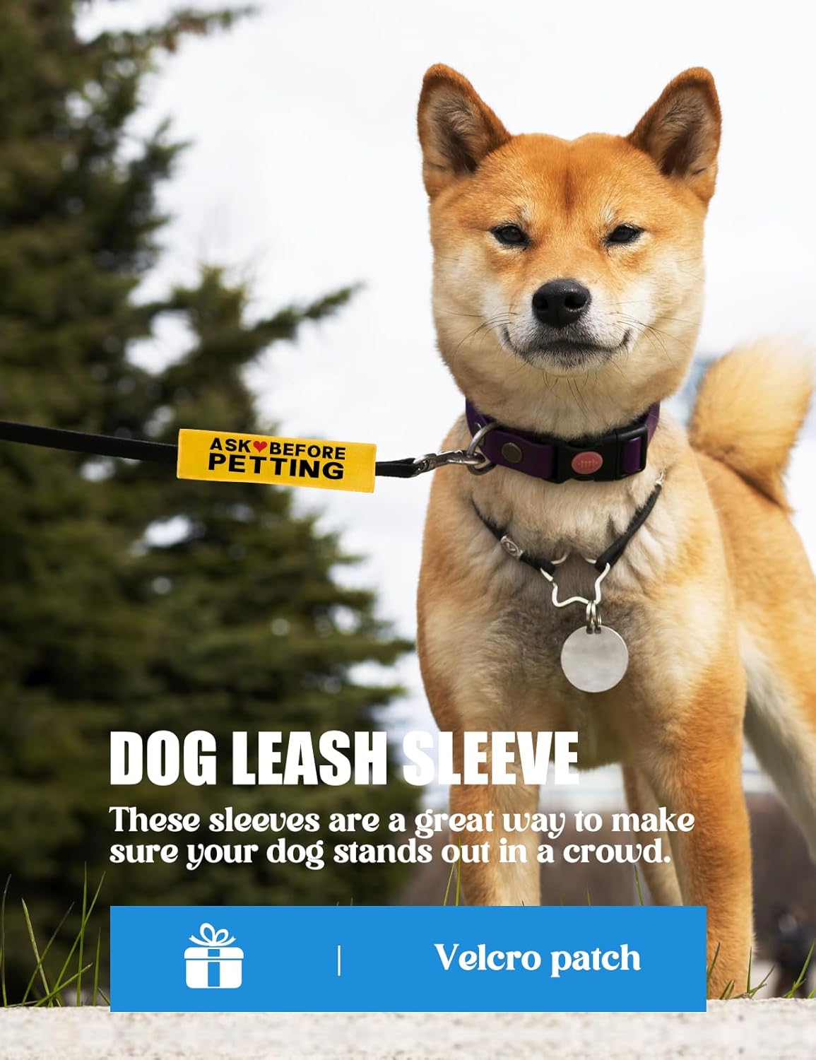 Ask Before Petting Dog Leash Sleeve, Funny Yellow Dog Leash Wrap Alert Hanging ID Patch Tag, Do Not Pet Velcro Patch Service Dog Leash Sleeve Pet Birthday Gifts for Dog Owners