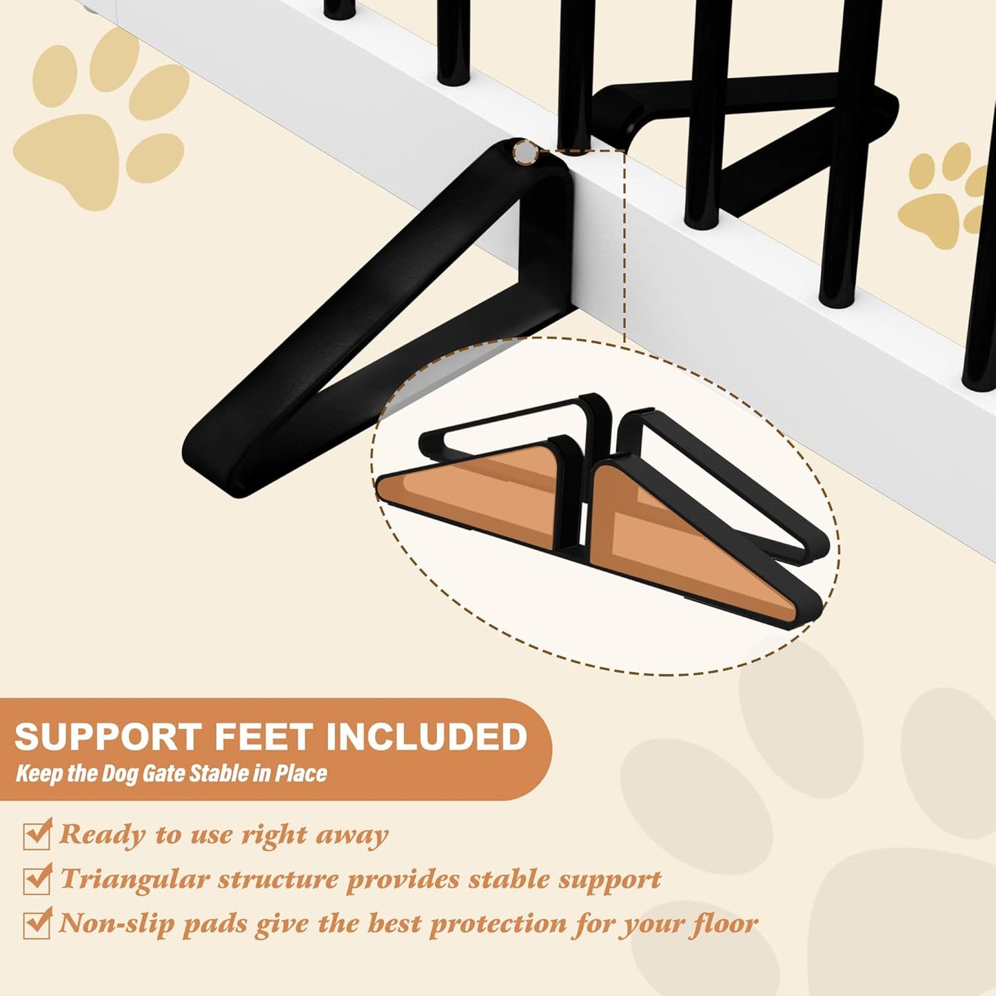 Freestanding Pet Gate for Dogs, Foldable Wooden Dog Gate for House, Indoor Pet Barrier for Stairs, Doorways, Support Feet Included, 24" Height 2 Panels, White