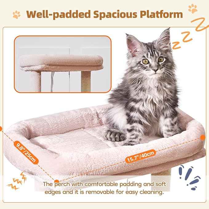 Taoqimiao Cat Tree,38.5-Inch Cat Tower for Indoor Cats,Suitable for Kittens with Luxurious cat condo with Adjustable Baskets and Luxurious Perch MS029SP Jelly Pink