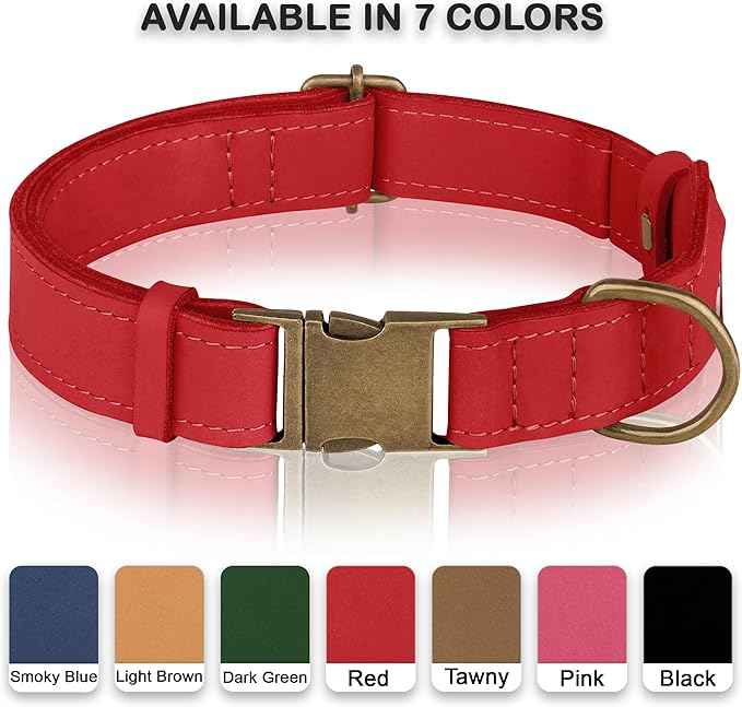 AirTag Dog Collar - Genuine Leather Dog Collar with Apple AirTag Holder and Metal Buckle - Smart GPS Tracking Pet Collars (Red, M, 14"-18" Neck Fit)