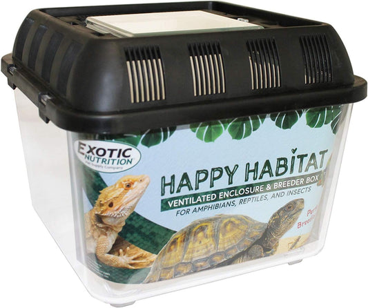 Happy Habitat (Standard) - Ventilated Enclosure & Breeder Box - for Live Feeder Insects, Reptiles, Amphibians & Other Small Pets - Durable Plastic Portable Terrarium - FurryFun