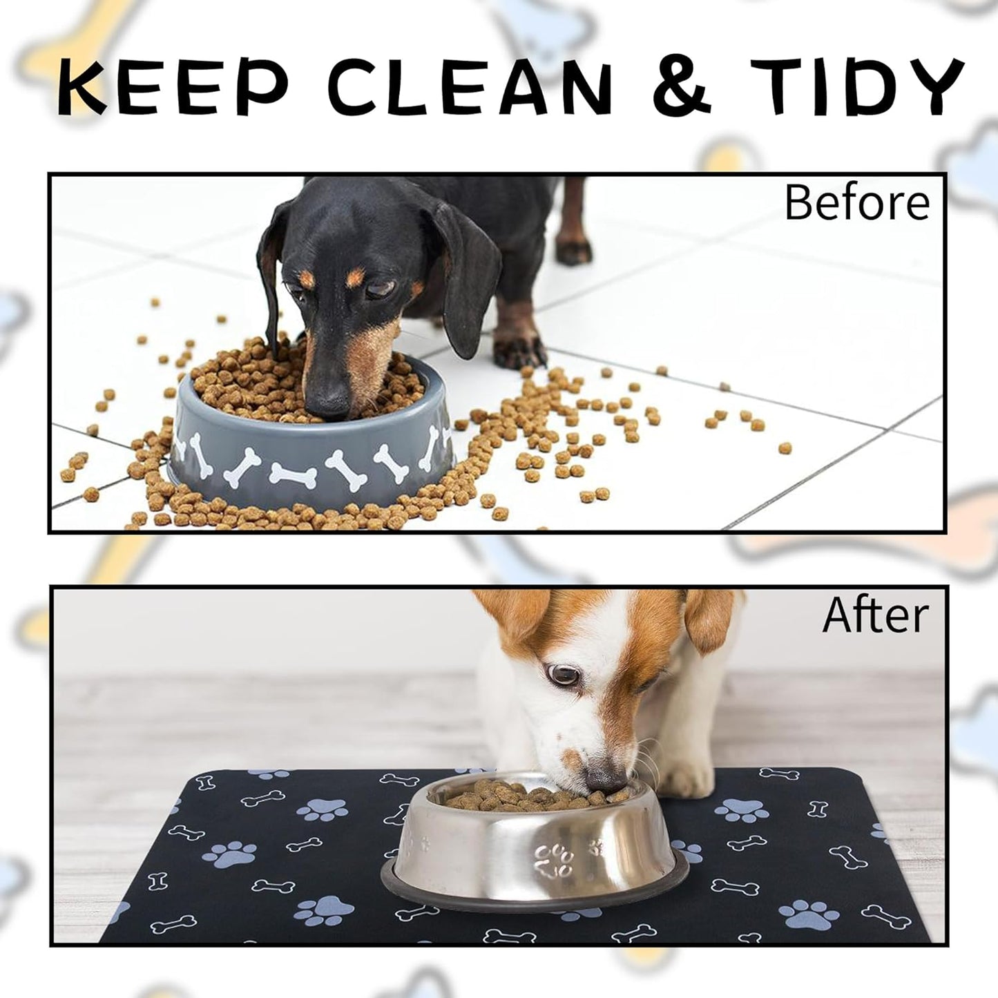 Pet Cat Dog Food Non Slip Mat for Water Bowl, Quick Dry Absorbent Feeding Mat, 18.1 * 11.8 in, Black