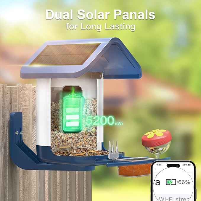 Bird Feeder with Camera Solar Powered : Smart Camera Bird Feeder 2K Live Feed Cam for Outdoor Backyard - Ai Identify Auto Capture Videos Pictures, Gifts for Birdlover Mom Dad, 2.6GHz WiFi
