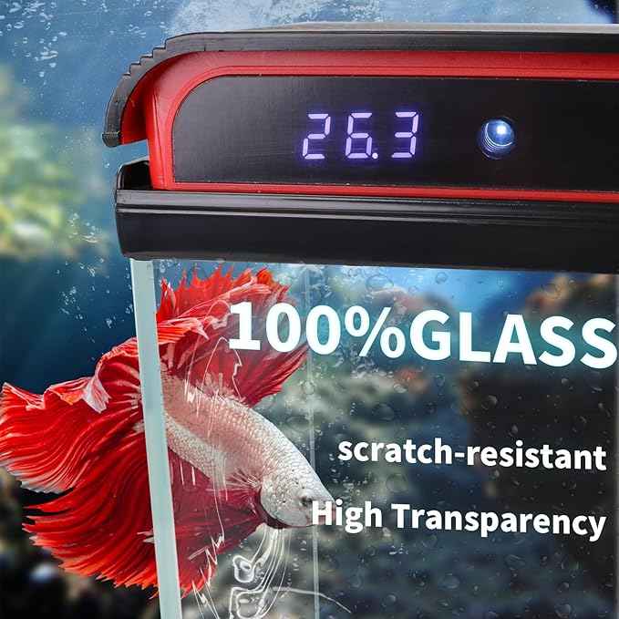 Glass 10 Gallon Fish Tank Aquarium - Smart Self-Cleaning Starter Kit with 3-Color LED Light, Ultra Quiet Pump & Filter, Temperature Monitoring for Betta Fish and Shrimp
