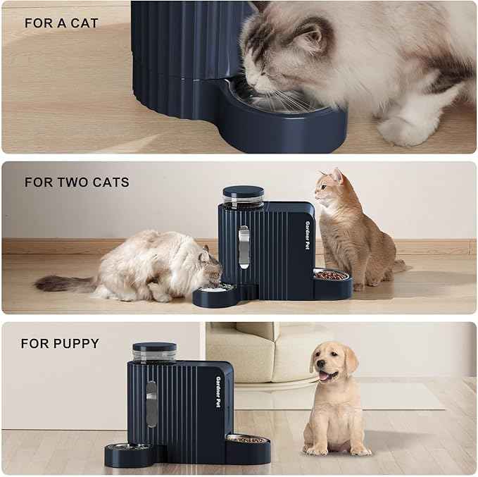Gardner Pet Automatic Gravity Cat Food Feeder and Water Dispenser Stainless Steel Two-in-One Set Large Capacity Dispenser for Pets Dogs, Puppies, Kittens-(0.8 Gallons x 2)