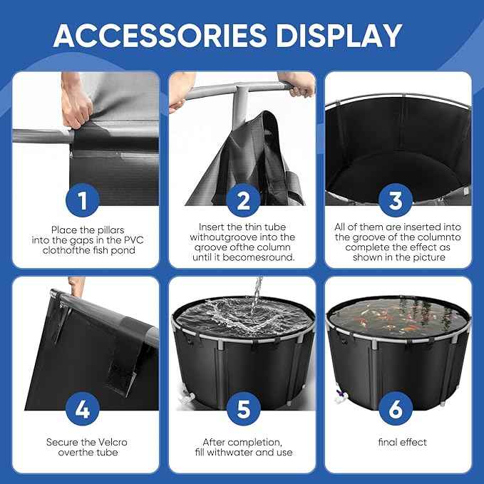 Canvas Fish Pond, 450 Gallon Capacity Koi Pond, Foldable PVC Outdoor Fish Tank, Round Goldfish Bowl, Above Ground Pond with Stabilizing Frame and Drain Valve for Koi Farming, Aquaculture