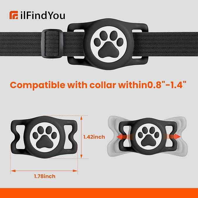 IP68 Waterproof Compatible with AirTag Dog Collar Holder, Silicone Dog for Airtag Holder for Apple AirTags (Black&Pink)