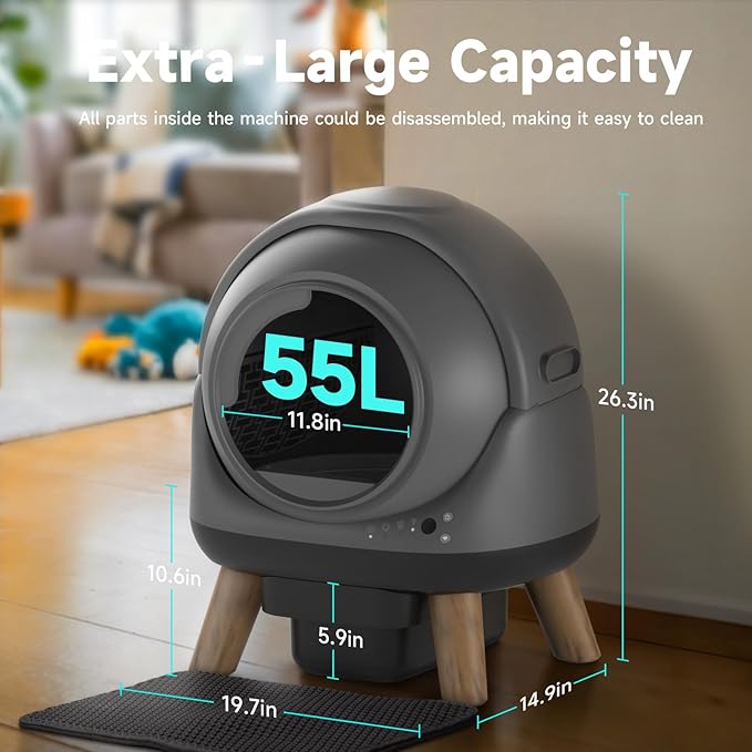 Self Cleaning Litter Box for Multiple Cats, G1 Automatic Litter Box with Smart APP Control & Health Monitoring, Includes 2 Roll Trash Bags and Litter Mat (Grey)
