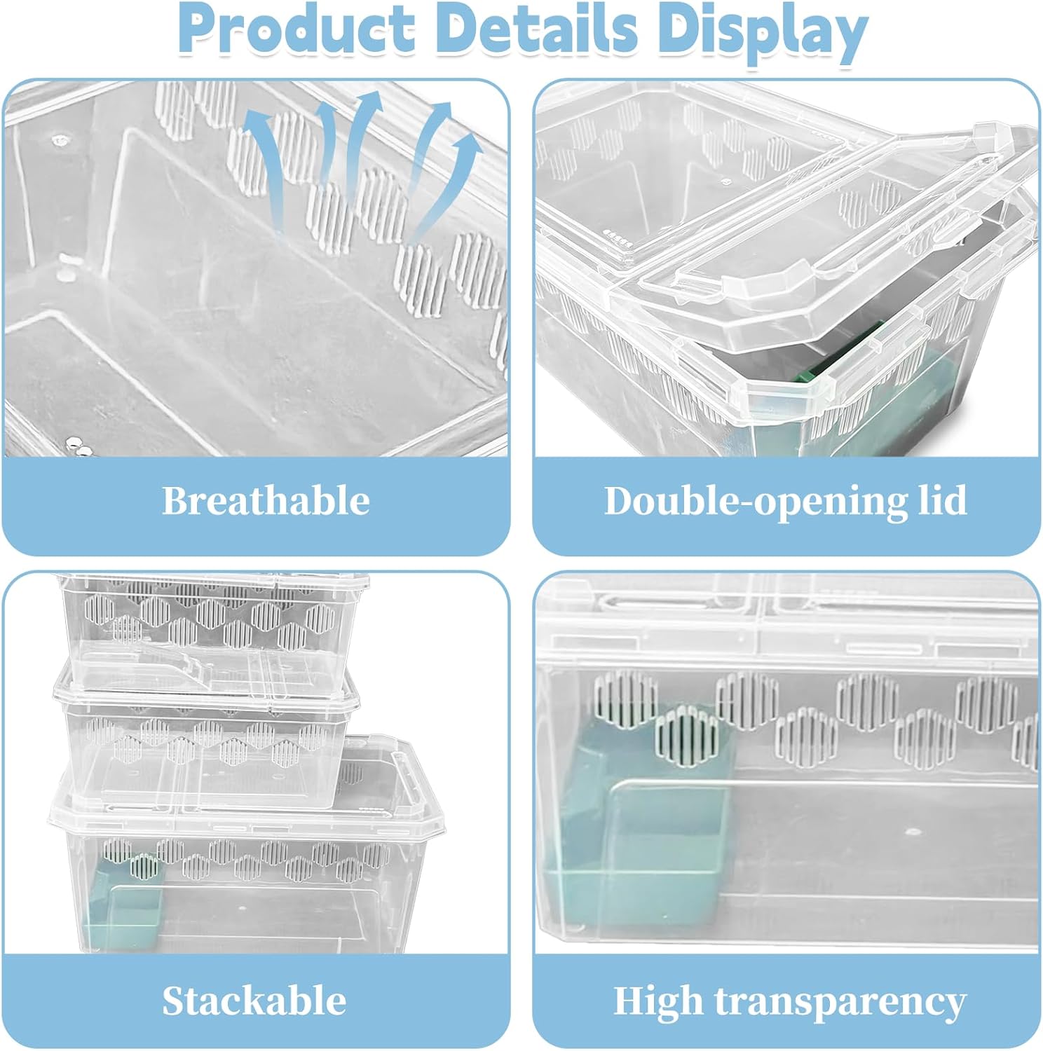 PINVNBY Reptile Feeding Box 6 PCS Snake Breeding Box Lizard Cricket Cage Habitat Hatching Container Transparent Portable Critter Keeper for Spider Scorpion Gecko Tortoise Treefrog (2 Large 4 Small) - FurryFun