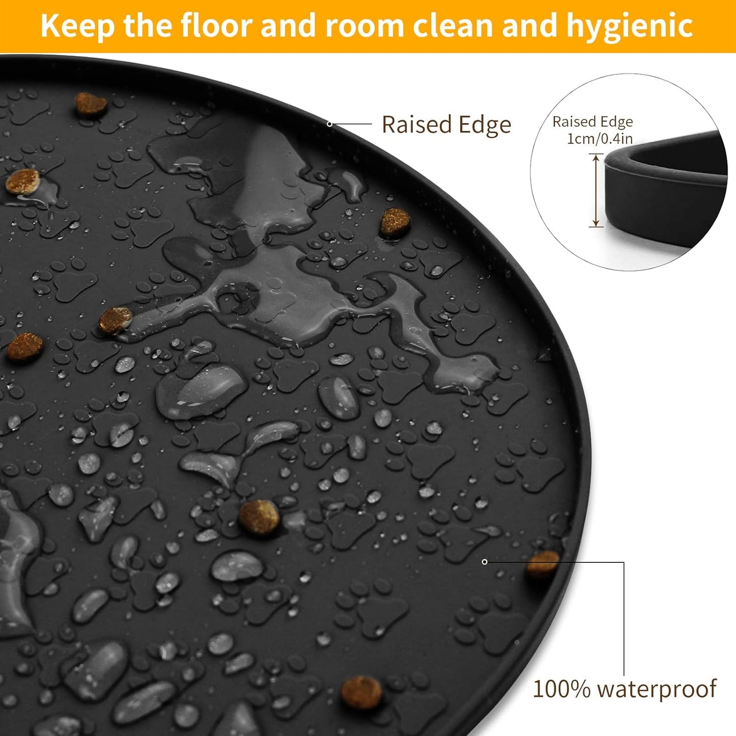 KPWACD Pet Feeding Mat for Dogs and Cats, Silicone Dog Placemat Non-Slip Waterproof Bowl Mats Prevent Food and Water Overflow, High-Lips Puppy Dish Tray Mat Suitable for Large Medium Small Pets, Black