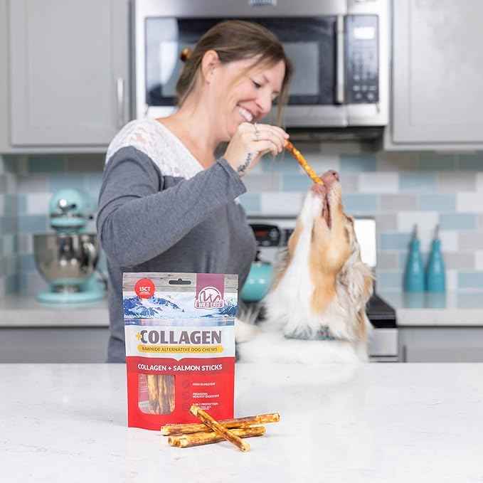 Wild Eats Real Salmon Collagen Sticks for Dogs, (15ct, 1cm Thick) Healthy Bully Stick - Long Lasting Dog Chew Treat