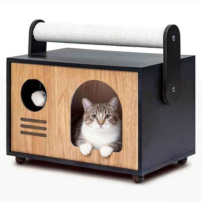 Modern Luxury Cat House & Condo – Indoor Wooden Cat Furniture with XL Lounge, Hammock, Scratching Posts & Climbing Platforms
