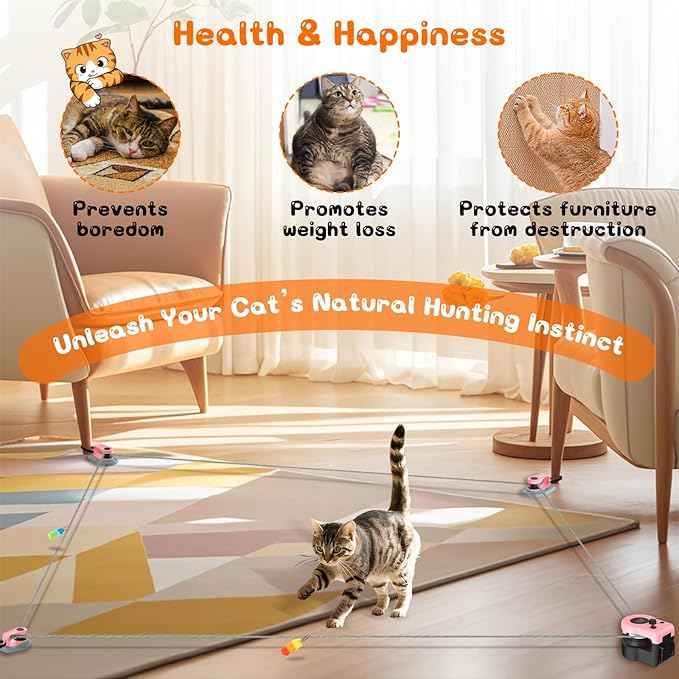 Interactive Cat Toy for Indoor - Automatic Cat Treadmill with Remote Control, 3 Speeds, Quiet Motor & Durable Design | Indoor Chase Hunting Feather Toys for Fitness, Playtime & Energy Release (Pink)