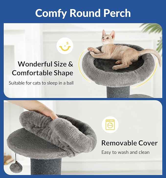 Cat Craft Cat Scratching Post with Bed Carpet Scratching Post with Perch Cat Pole for Indoor Cats Cat Tree Tower, Dark Grey