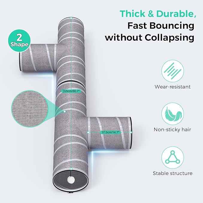 Cat Tunnel 4 Way with Teaser Wand & 2 Plush Ball, 5 Shapes Available, 54/80.7" L, H-Shaped Collapsible Pet Play Tube Maze for Kitten Puppy Bunny Ferret Rabbit, Indoor/Outdoor Peekaboo Cave