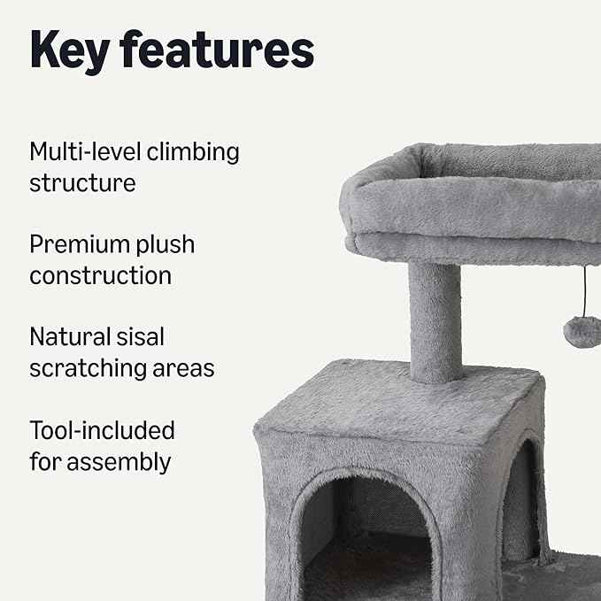Amazon Basics Indoor Cat & Kittens Multi-Level Climbing Activity Tower with Scratching Posts, FSC Certified, 60.1" (152.7cm) H, Grey