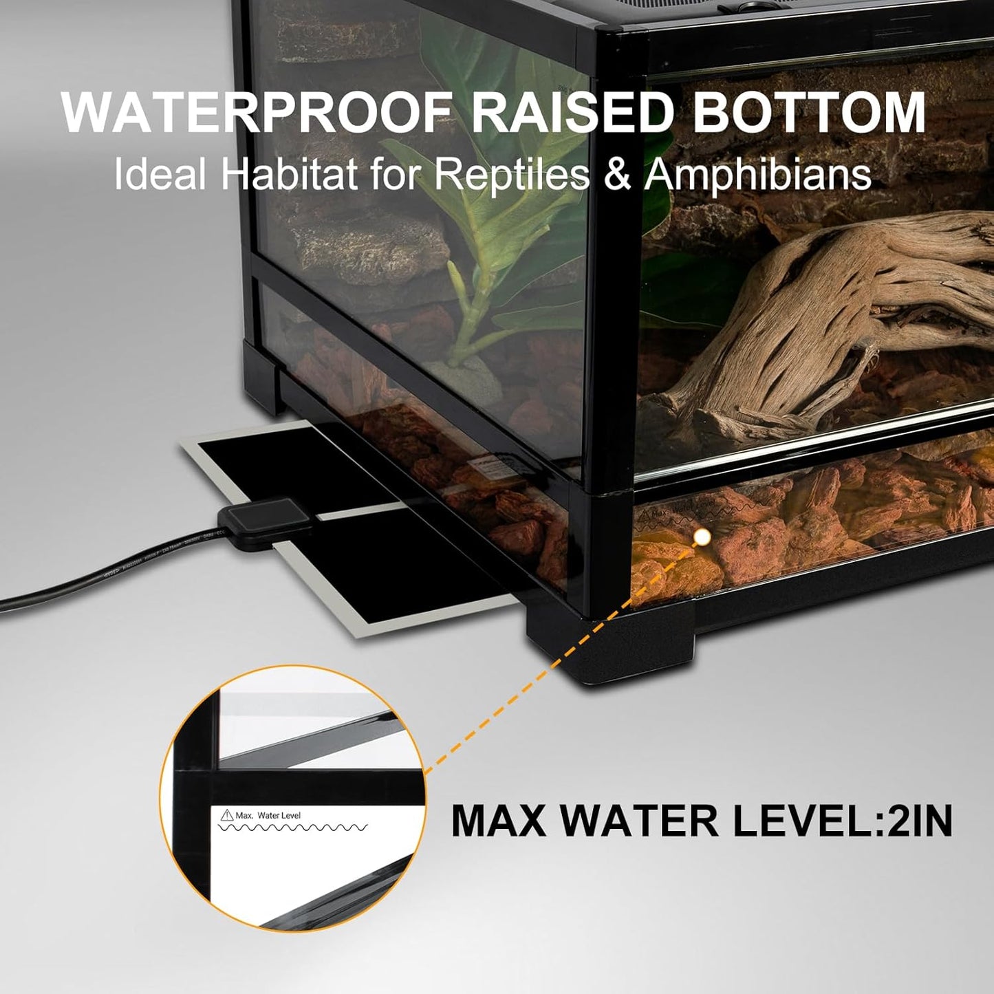 Tempered Glass Reptile Tank, 36" x 18"x 12" Front Opening Terrarium with Top Screen Ventilation & Water-Holding Bottom, 35 Gallon Reptile Enclosure for Bearded Dragon, Snake, Leopard Gecko - FurryFun