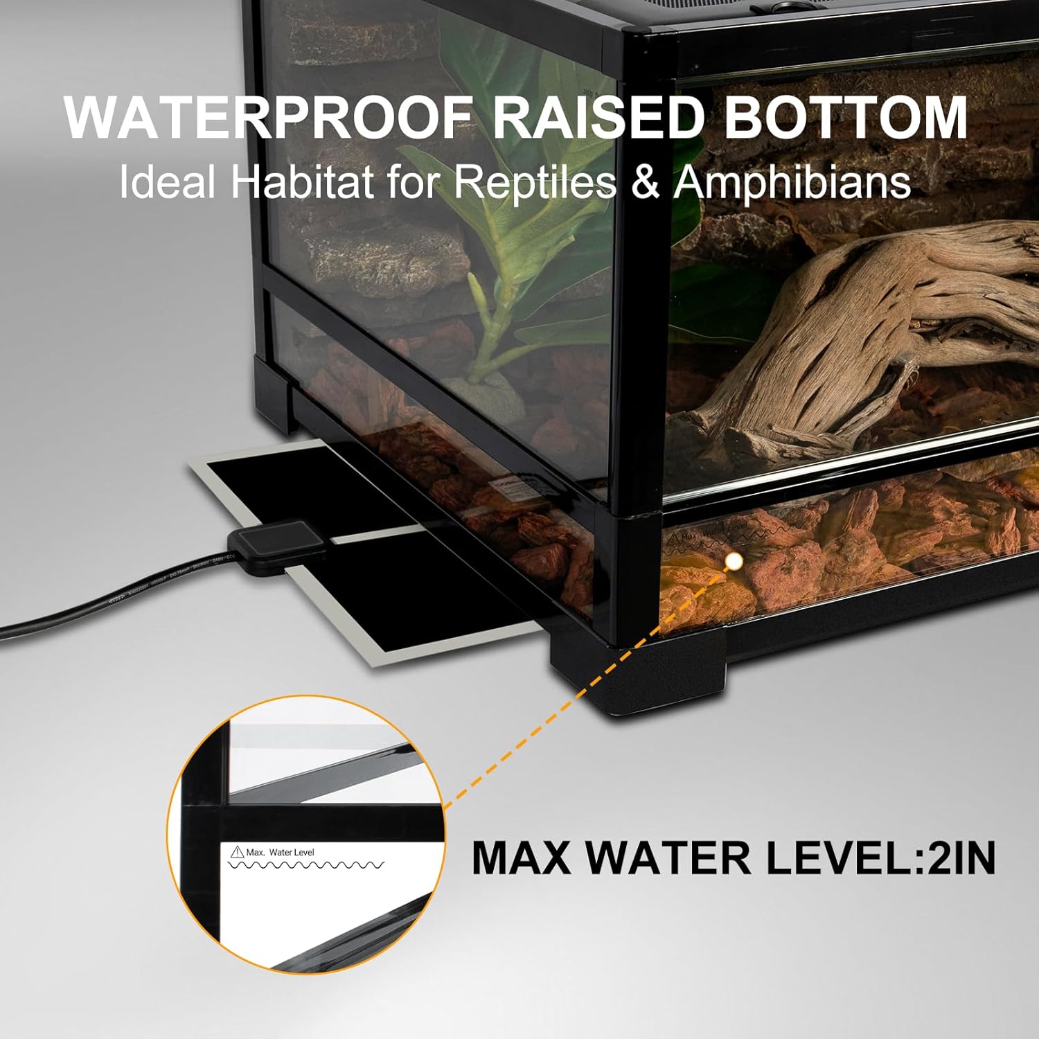 Tempered Glass Reptile Tank, 36" x 18"x 12" Front Opening Terrarium with Top Screen Ventilation & Water-Holding Bottom, 35 Gallon Reptile Enclosure for Bearded Dragon, Snake, Leopard Gecko - FurryFun