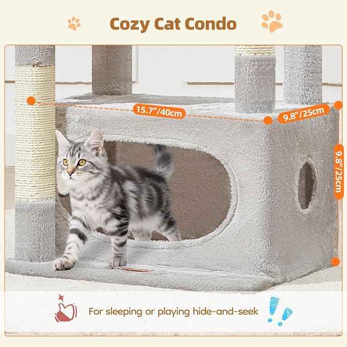 Taoqimiao Cat Tree,38.2-Inch Cat Tower for Indoor Cats,Suitable for Kittens with Luxurious cat condo with Adjustable Baskets and Luxurious Perch Light Gray MS029SW