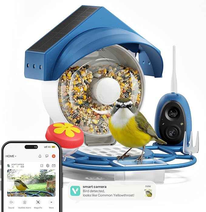 Smart Bird Feeder with Camera - 2K HD Smart Bird Feeder, Solar Powered Outdoor Birdhouse with Easy Clean Design for Backyard Birding & Wildlife Bird Watching, Gift for BirdLover (Blue)