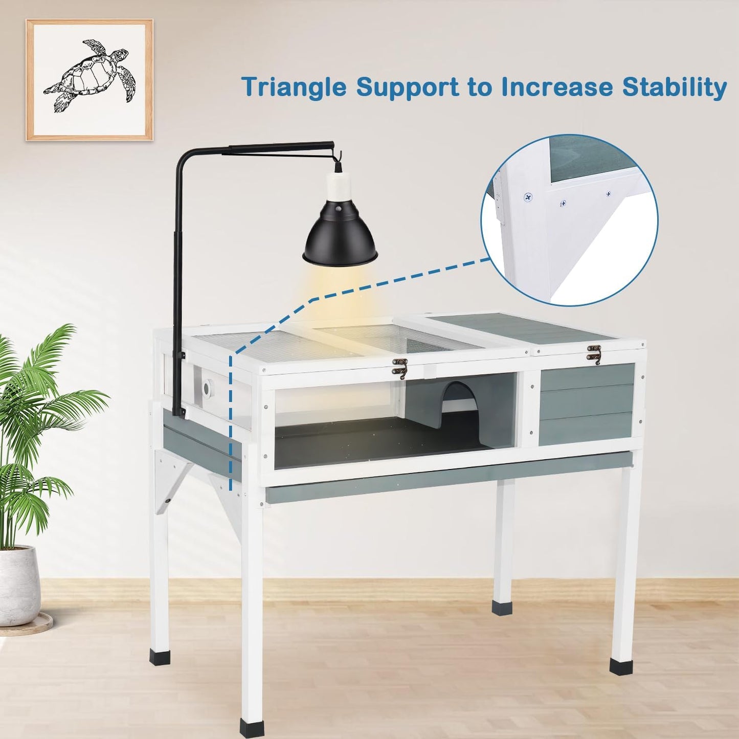 Tortoise Habitat Enclosure Turtle House Indoor Reptile Cage with Hygrothermograph Adjustable Lam Stand - FurryFun