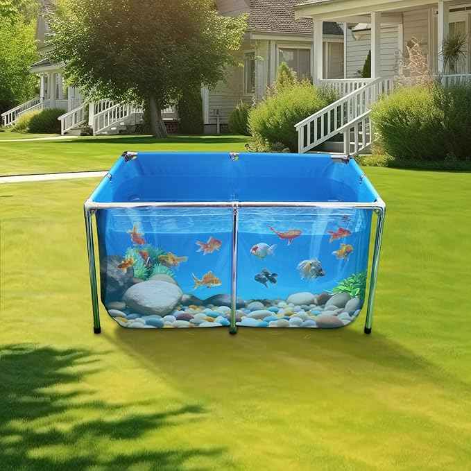 PVC Fish Pond,Above Ground Fish Tank,Goldfish/Koi Pond with Clear Viewing Panel, Outdoor Canvas Aquarium with Stainless Steel Frame & Drain Valve for Outside,47.2 * 31.5 * 23.6in,152 Gallon