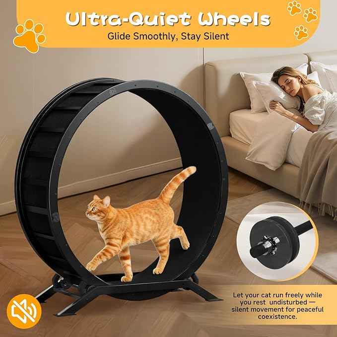 GTRACING Cat Wheels, 40" Diameter, Large Cat Exercise Wheel for Indoor Cats cat Treadmill Metal with Detachable Black Carpet & Teaser/Stickers, Ultra-Quiet Scroll Wheel with Latch, Safe and Stable