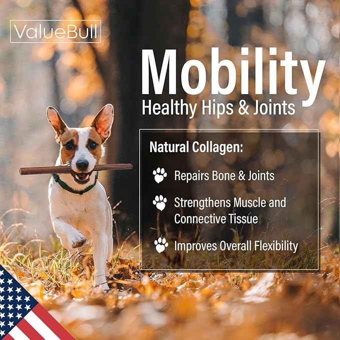 ValueBull USA Collagen Sticks for Dogs, 12 Inch Jumbo Chews, Natural Long-Lasting Dog Treats, 100 Count Bulk Pack - Promotes Joint, Skin & Coat Health with Glucosamine and Chondroitin