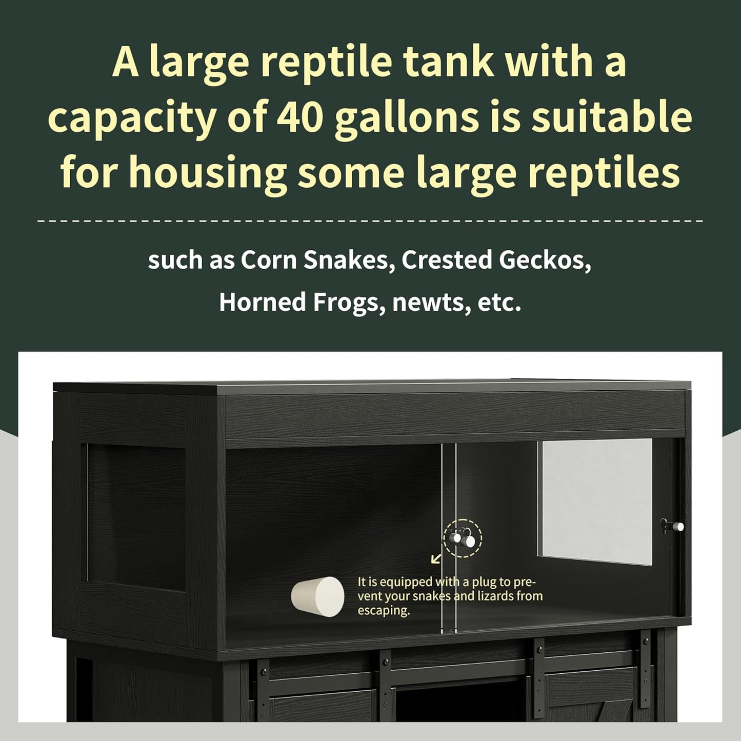 40 Gallon Reptile Terrarium with Stand, Reptile Tank with Barn Door and Storage, Vivarium with Acrylic Doors, Ventilated Mesh Top & Power Outlet, for Geckos, Lizards, Snakes Black PX06RTB - FurryFun