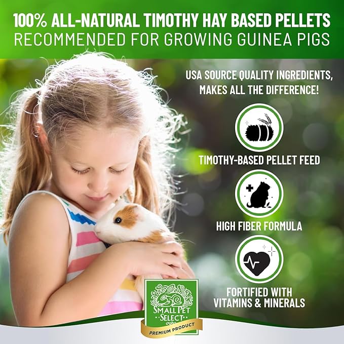 Small Pet Select Young Guinea Pig Pellet Food, Pellets, Treats for Guinea Pigs High Fiber Timothy Hay Based Formula, 5lb