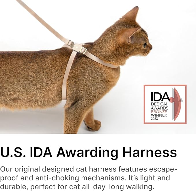 Cat Harness Escape-Proof Anti-Choking Adjustable Nylon Harness Lightweight with Anodized Aluminum Buckle, Ideal for Cats Outdoor Walking Training, IDA Award (Midnight Black, S (13.8"))